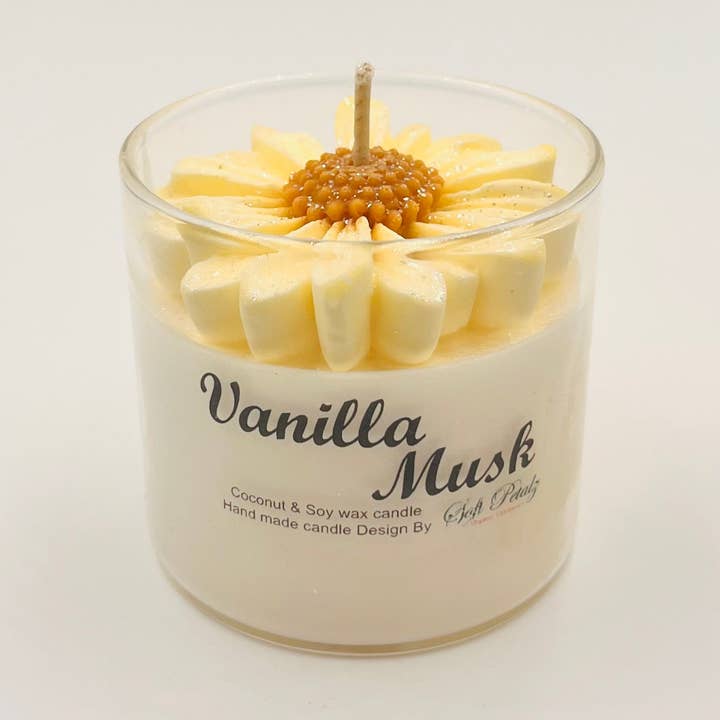 Vanilla Musk Soy Candle for wholesale by Soft Petalz Organic Cosmetics LLC