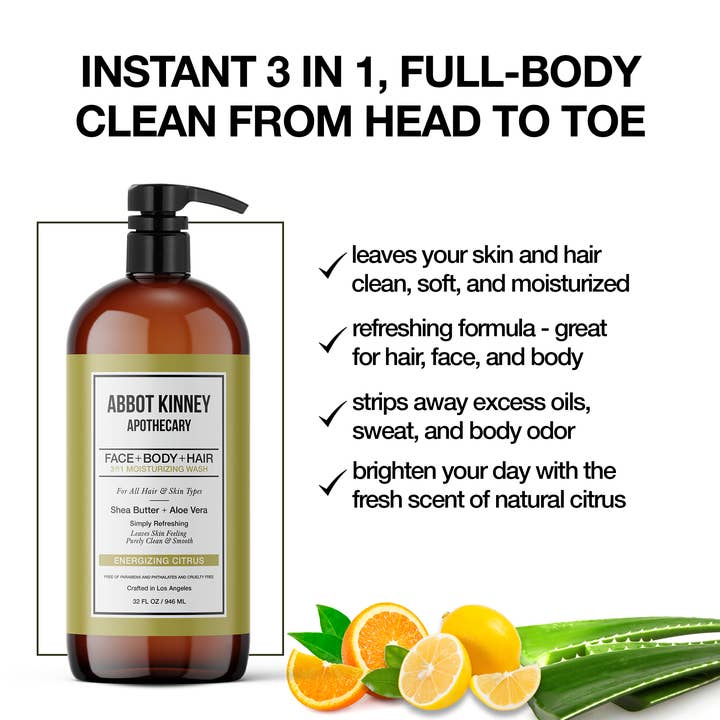 Abbot Kinney Apothecary - Wholesale 2-in-1 Shampoo & Body Wash - Men's - Men's 3 in1 Shampoo, Conditioner and Body Wash and Soap