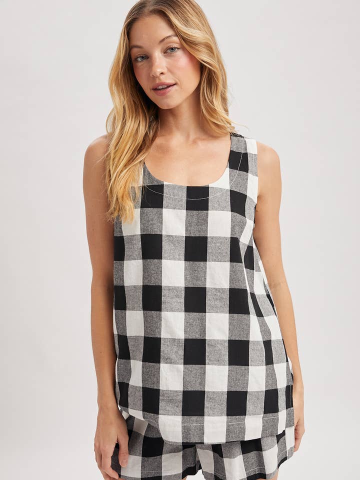 GINGHAM TANK TOP AND SHORTS SET / WL25-12285 for wholesale by Wishlist Apparel