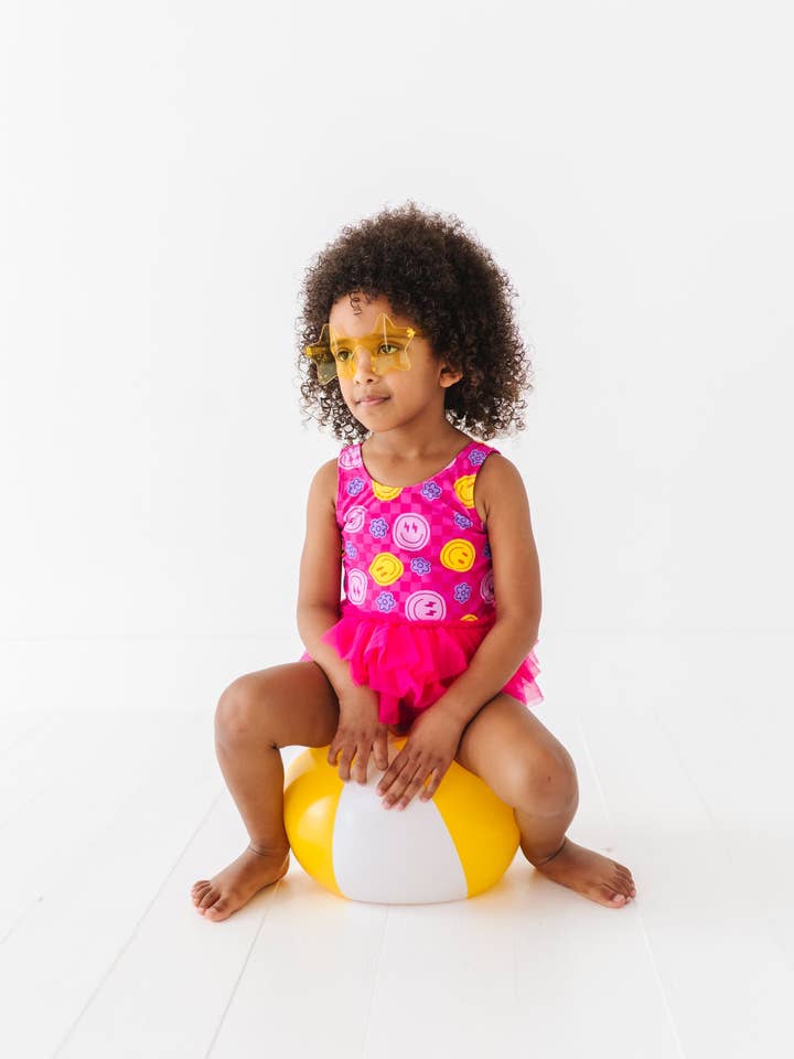 Kiki + Lulu - Wholesale One Piece Swimsuit - Kids - Electric Smiles Swimsuit With Tutu