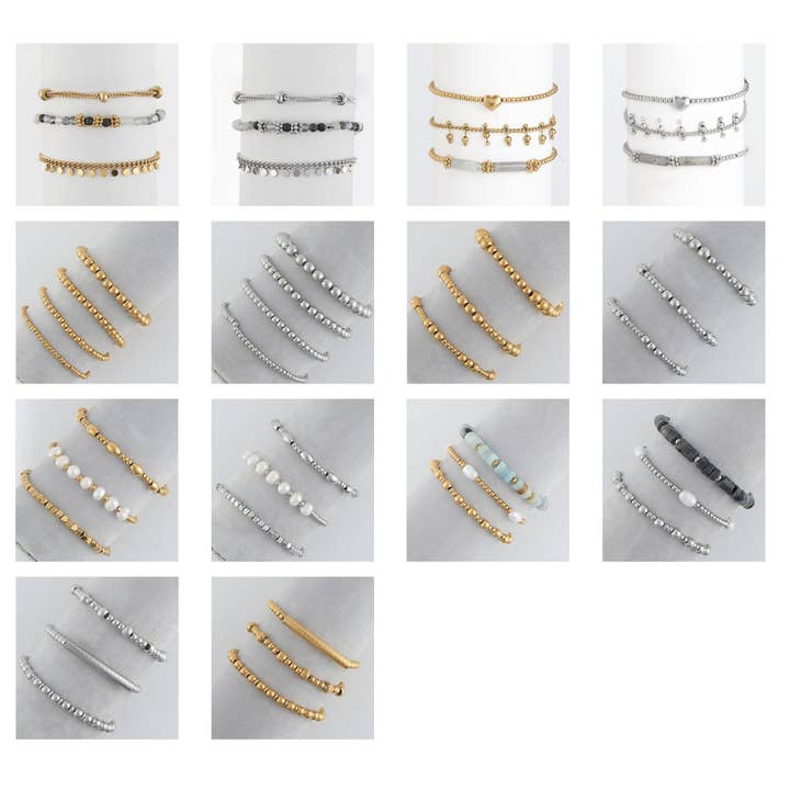 Waterproof Bracelet 18K Gold + Stainless Steel 28 Piece Set for wholesale by Howard's