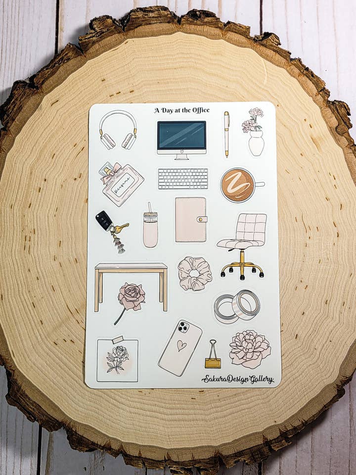 Klistermærkeark til en dag på kontoret, arbejdspladsklistermærker for engroshandel hos Sakura Design Gallery
