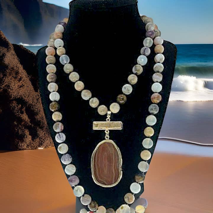 Beachcomber - Bead & Crystal Layered Pendant Necklace for wholesale by Exotic by Nature Jewelry
