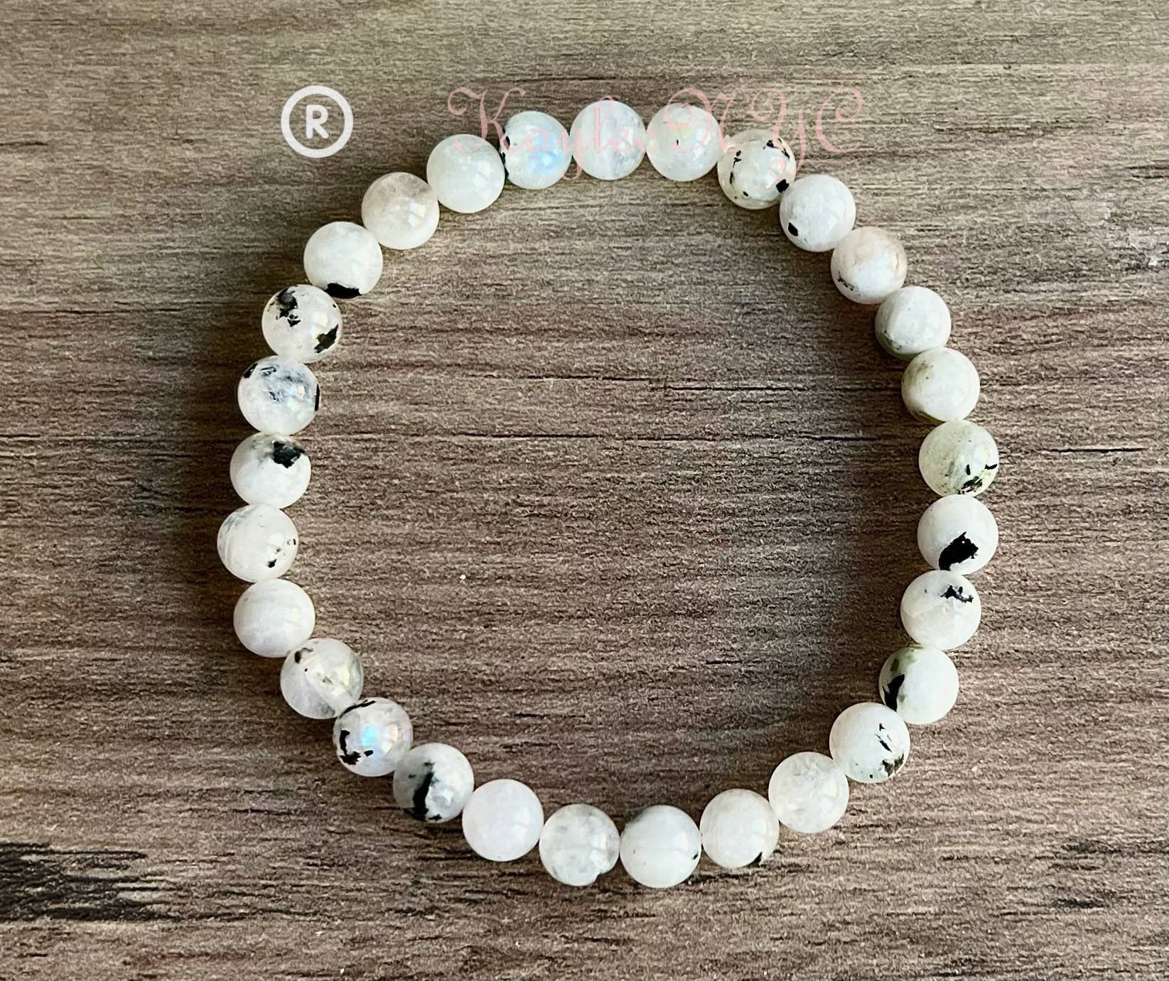 KayleeNYC - Venta al por mayor Pulsera de cuentas - Pulsera elástica de sanación con cristal de piedra lunar arcoíris natural 6 mm 19 cm5