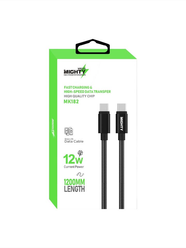 Mighty 4FT Fabric Type-C to Type-C Cable Black MK182 for wholesale by Mighty Wireless