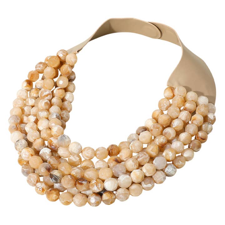 Sensibling Corp. - Wholesale Beaded/Pearl Necklace - Marbled Faceted Ball Beaded Multi Layered Faux Leather Magnetic Necklace