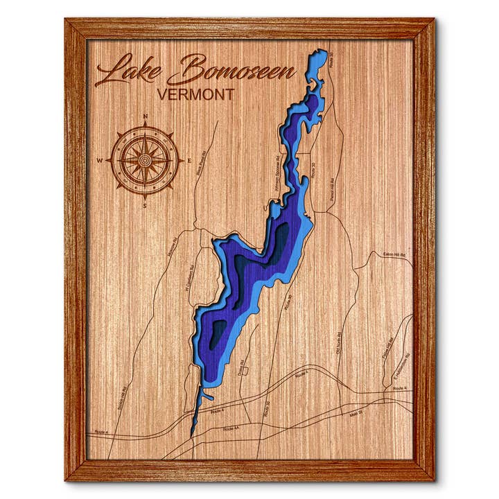 Mapa de Profundidade do Lago Bomoseen - Decoração para Casa e Parede por atacado de Premier Gifts and More