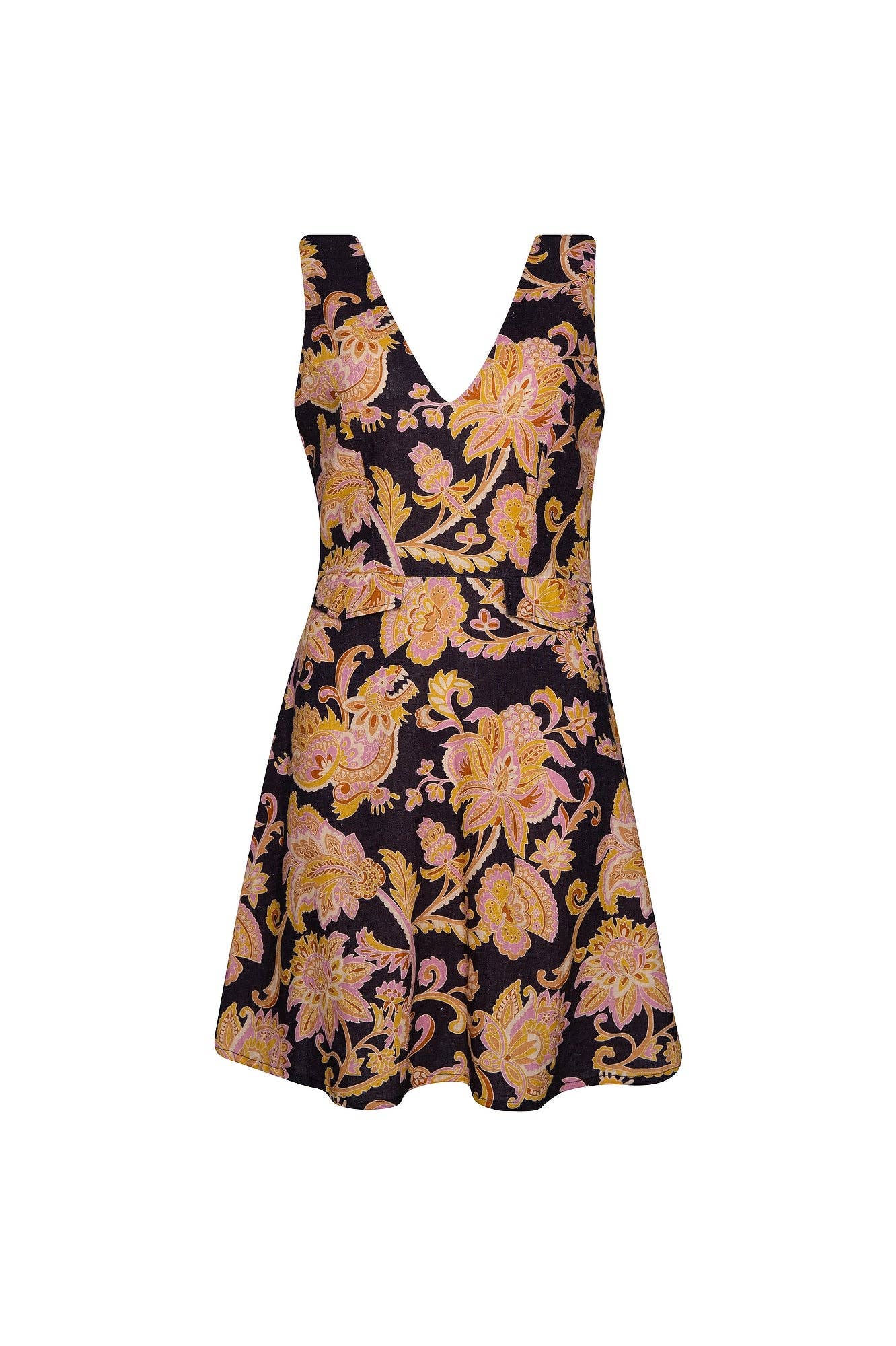 The Little Linen  V Neck Mini Dress - Paisley Naga for wholesale on Faire0