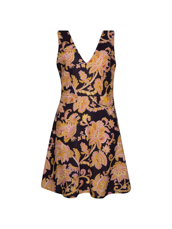 The Little Linen V Neck Mini Dress - Paisley Naga for wholesale on Faire