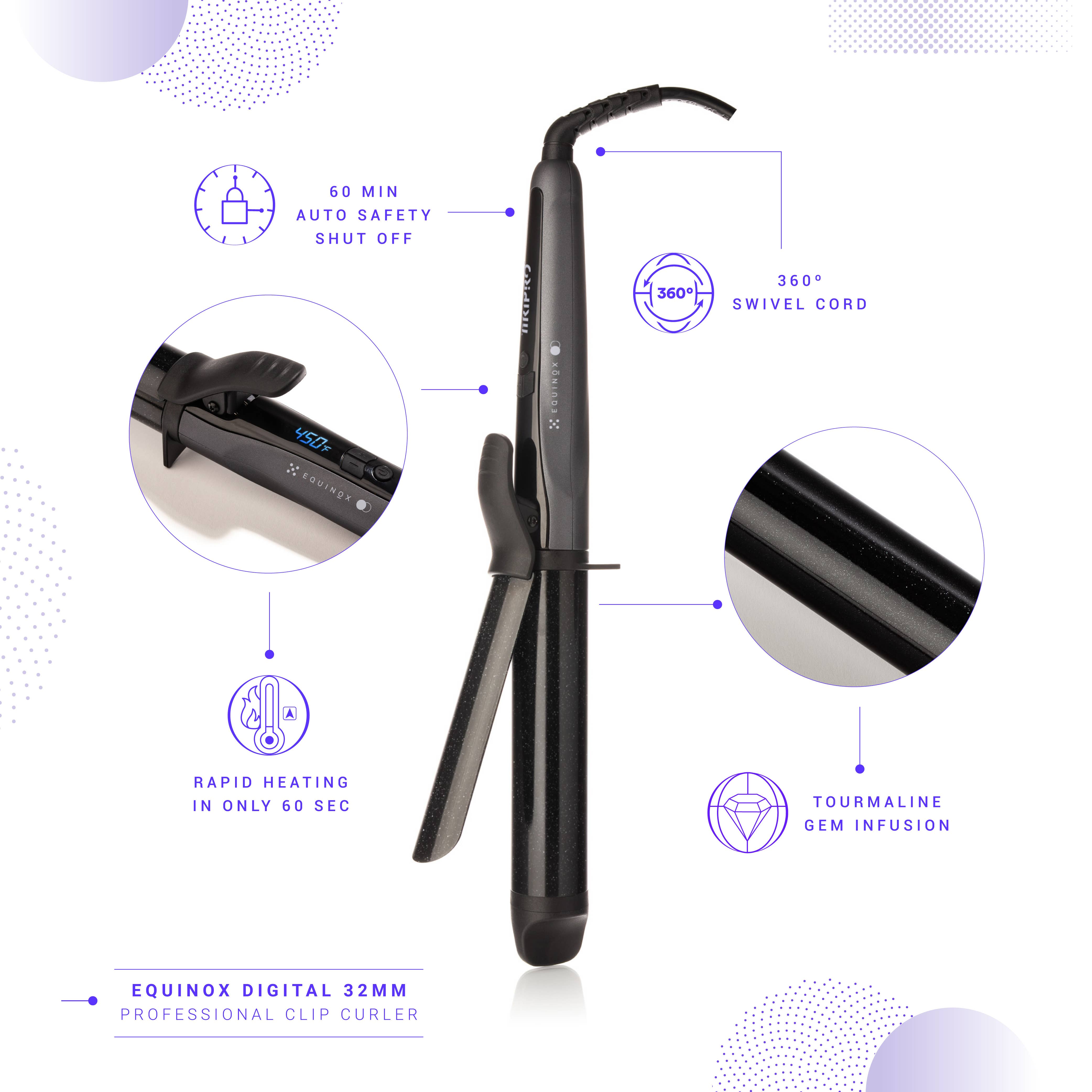 Tiri Pro - Wholesale Curling Iron/Wand - Equinox Digital 32mm Professional Clip Curler4