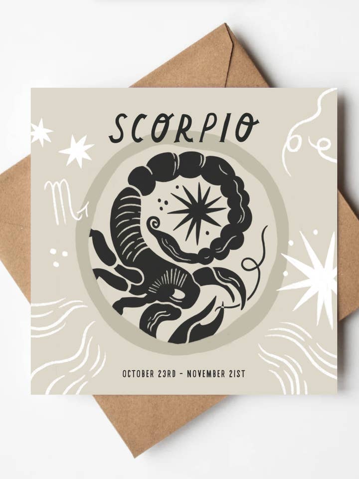 Scorpio Zodiac Star Sign Greeting Card for wholesale by Lauren Marina