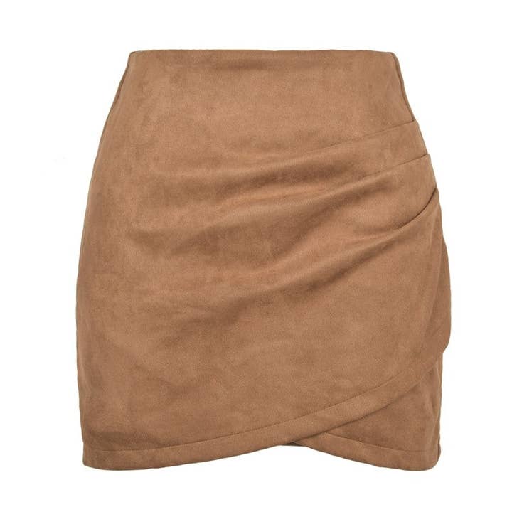 Plush Looks - Wholesale Skirt - Women's - Chic Suede Mini Skirt In Irregular Solid Color10