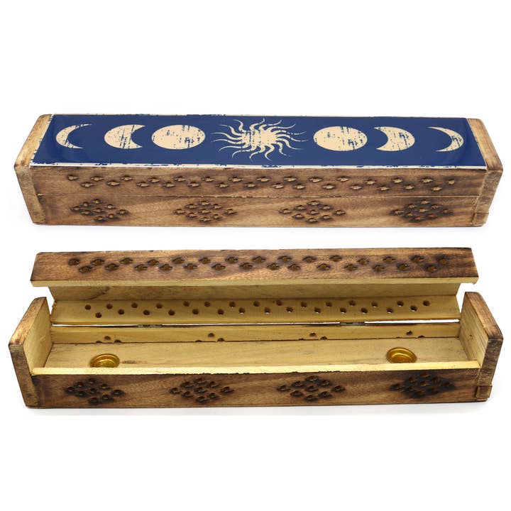 Wooden Incense Burner Box - Celestial Phases for wholesale by Designs by Deekay Inc.