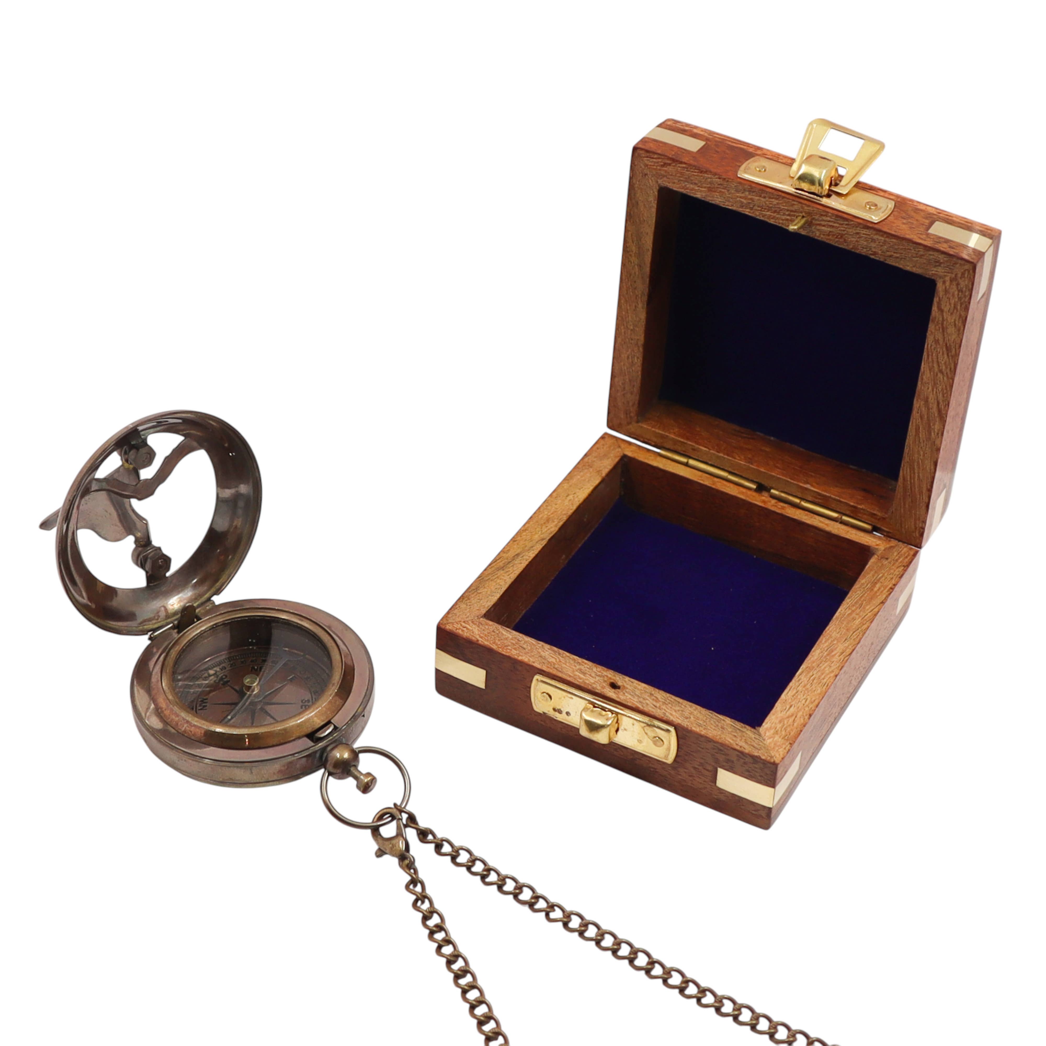 Dollond & Co. – Bússola de navegação por atacado – Bússola de Sol de Bolso Personalizada de 2 Polegadas em Bronze com Caixa de Madeira5