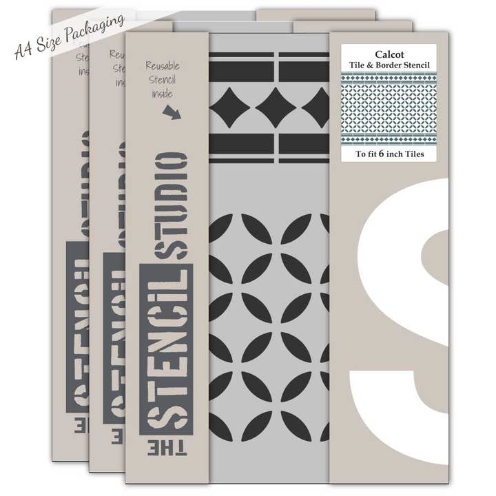 Calcot Tile & Border Stencil for wholesale by The Stencil Studio