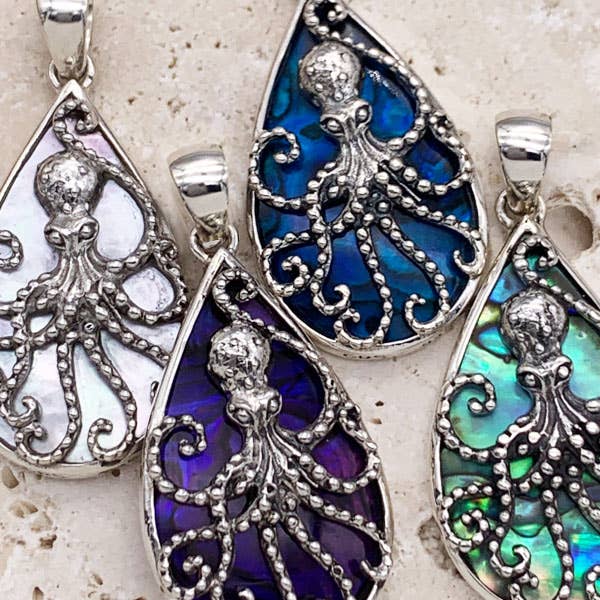 Sterling Silver & Shell Octopus Teardrop Pendant for wholesale by Goddess Design Studio
