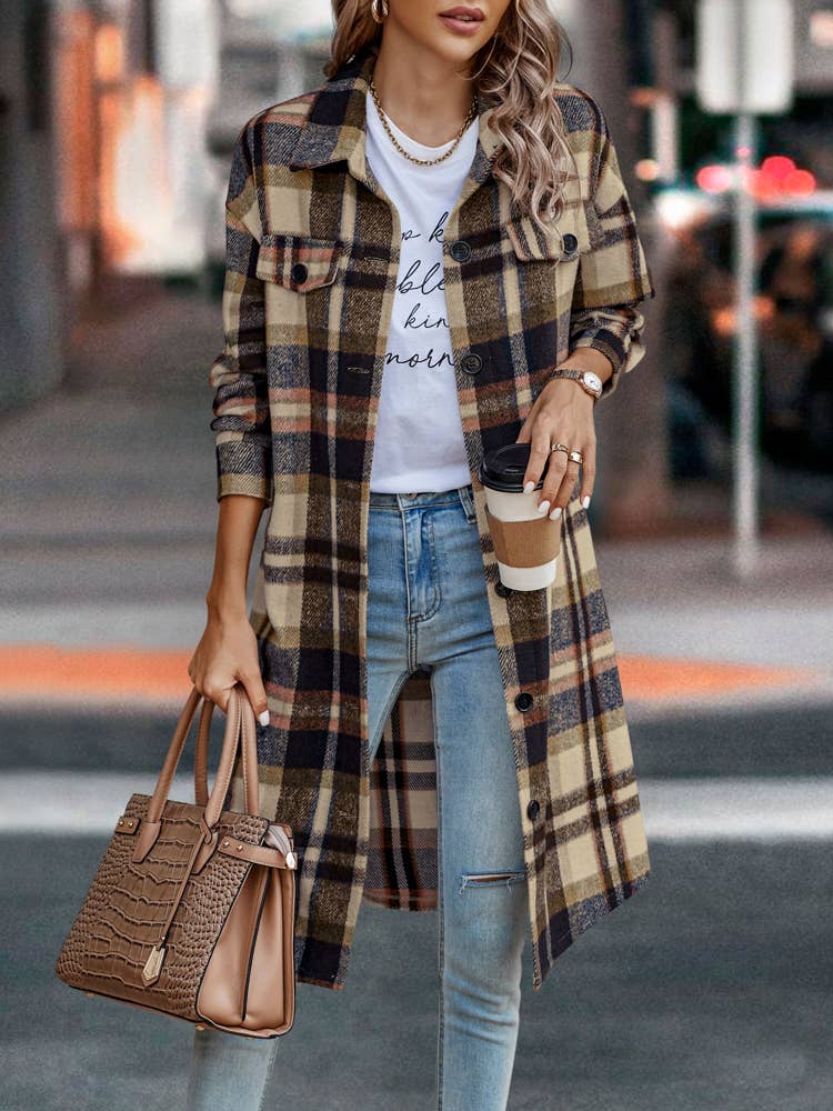 eLook - Wholesale Coat - Women's - SZ1-JK8211 Plaid Button Down Long Coat55