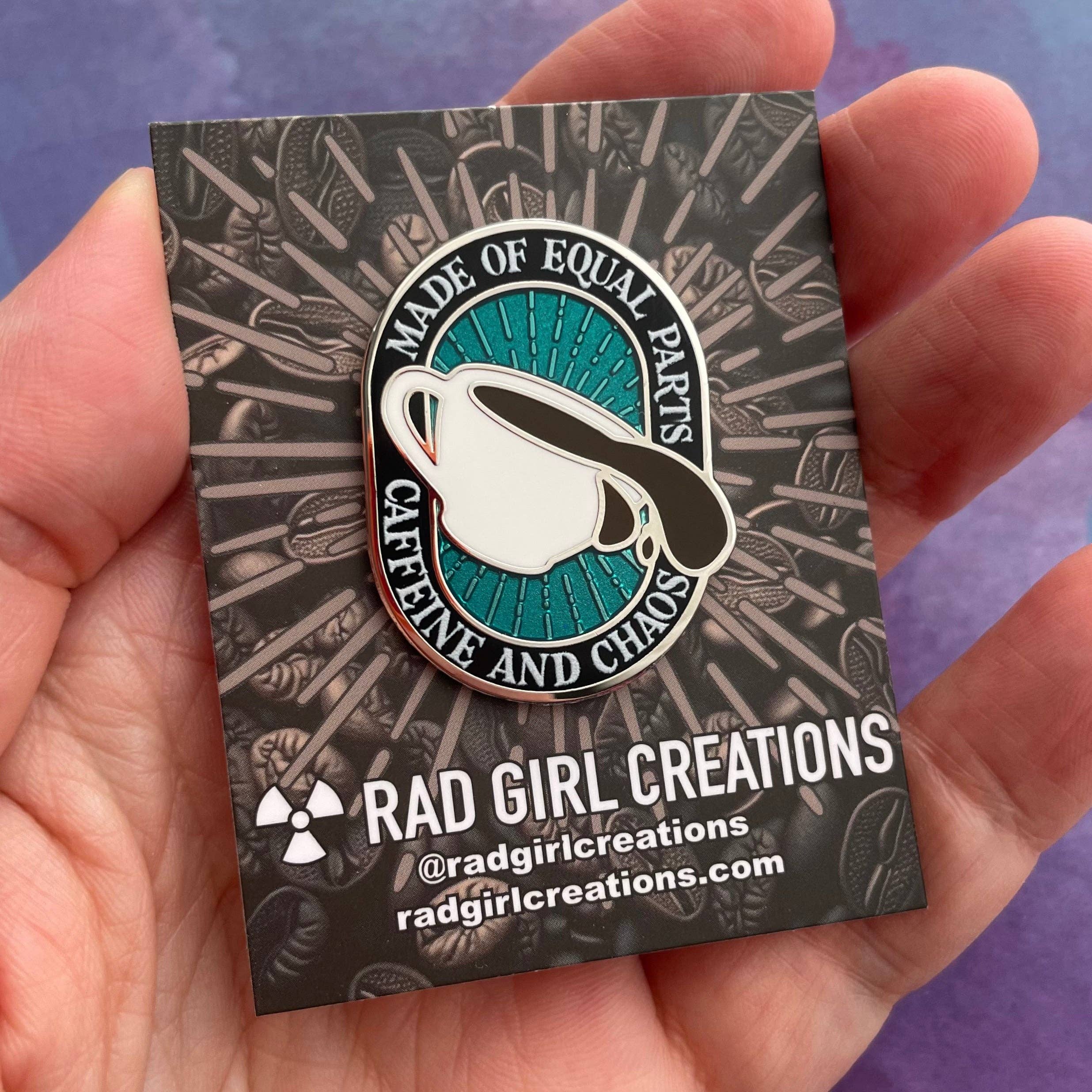 Rad Girl Creations - Wholesale Lapel Pin/Button - Caffeine and Chaos Pin1