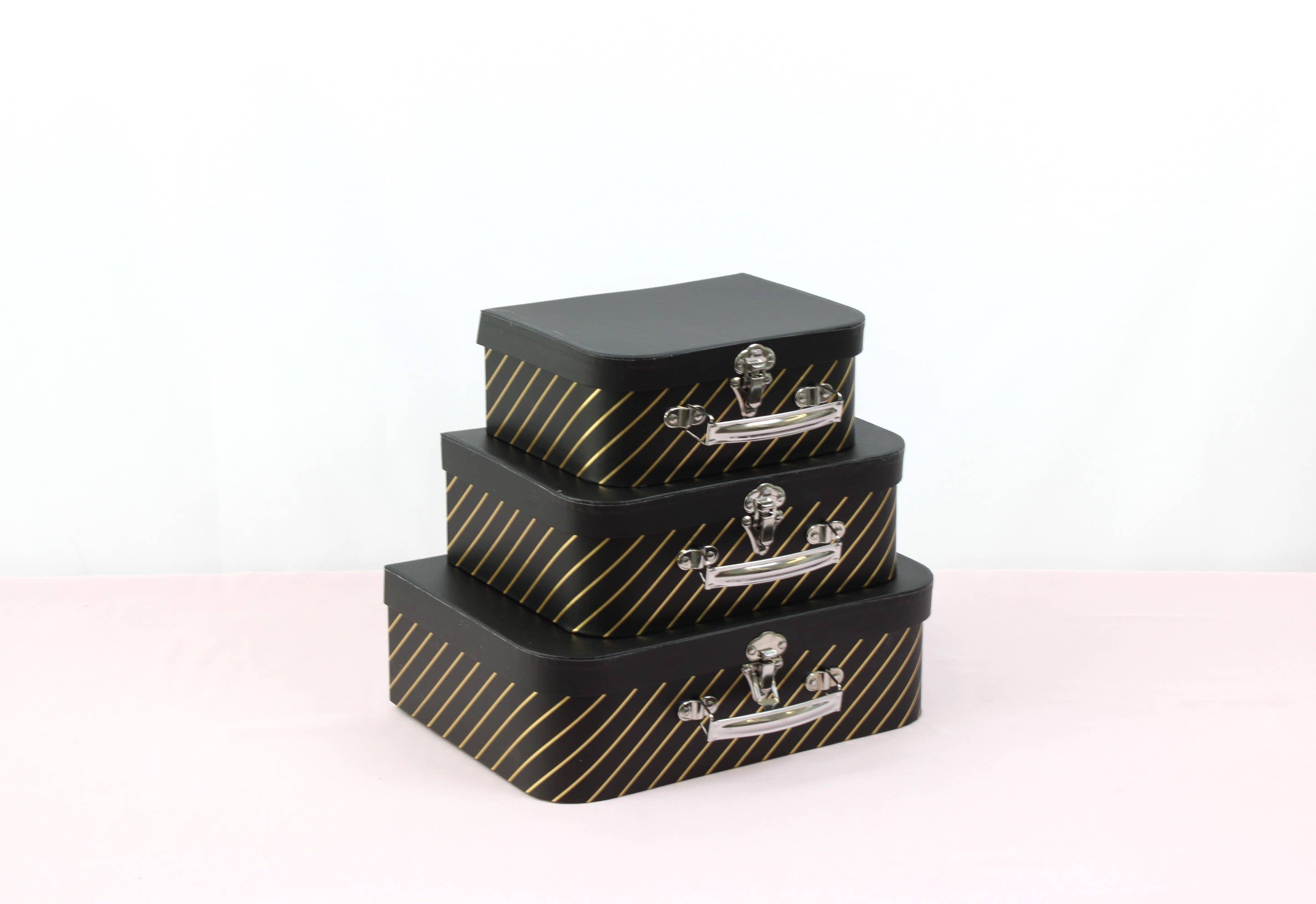 Elegant Design Supply – wholesale Gift box – Gold Stripe Suitcase Flower Gift Box13