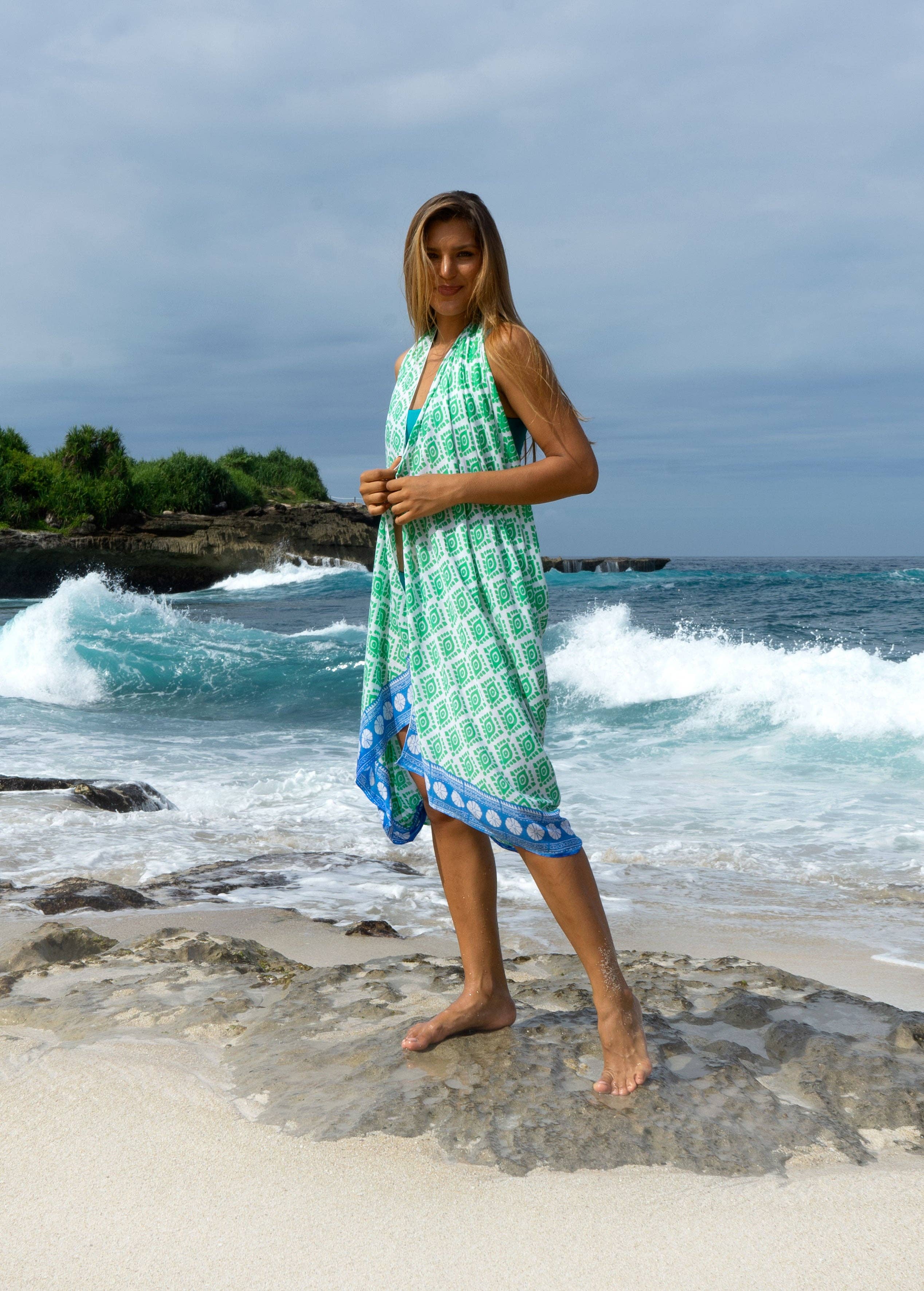 Ollie Burwell – Engroshandel Strandbadekåbe – Dame – Geo - Grøn | Voile | Håndtrykt Sarong5