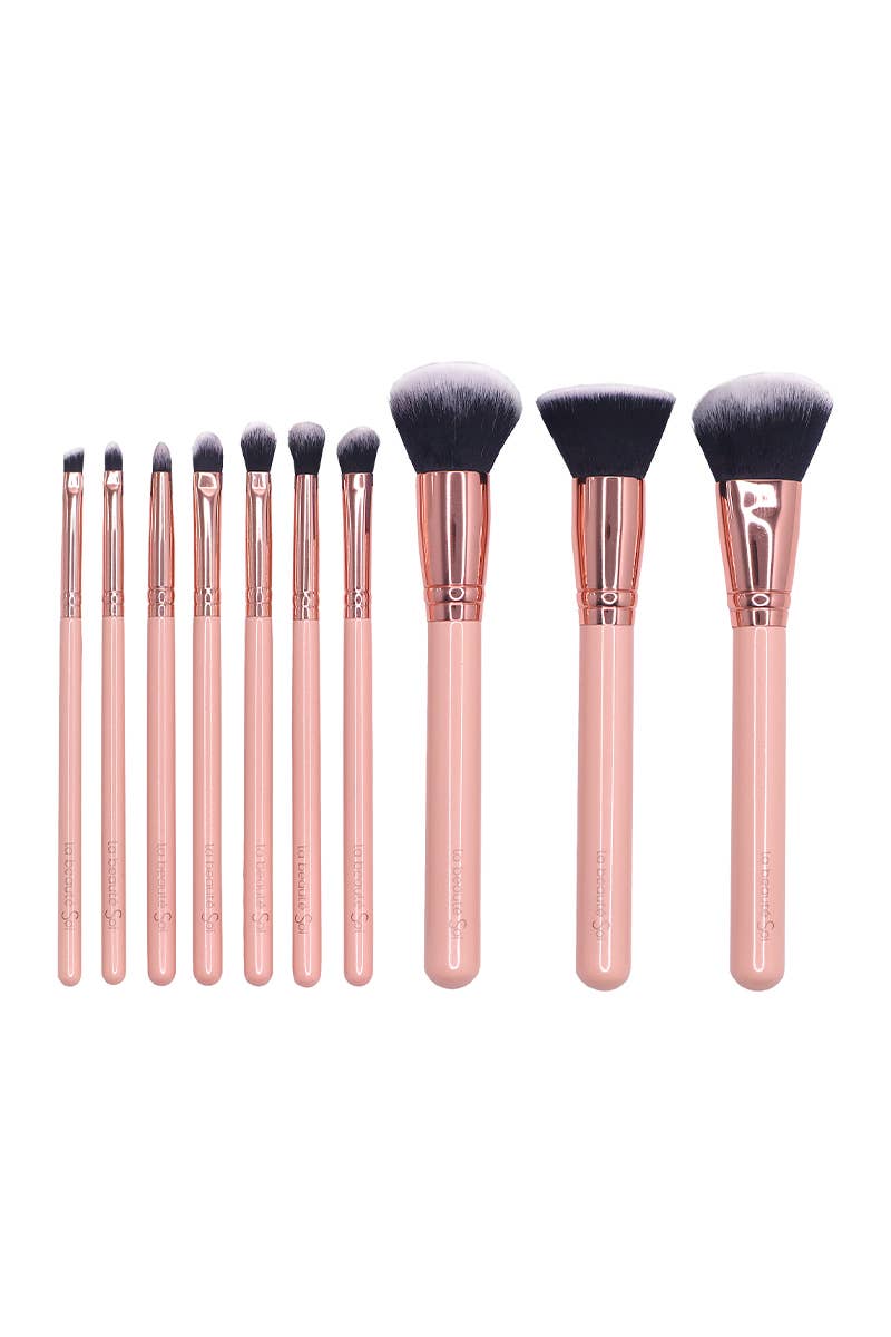 PINEAPPLE Beauty - Wholesale Makeup Brush Set - LBS SE810 Blush Pink 10Pc Makeup Brush Set with Pouch7