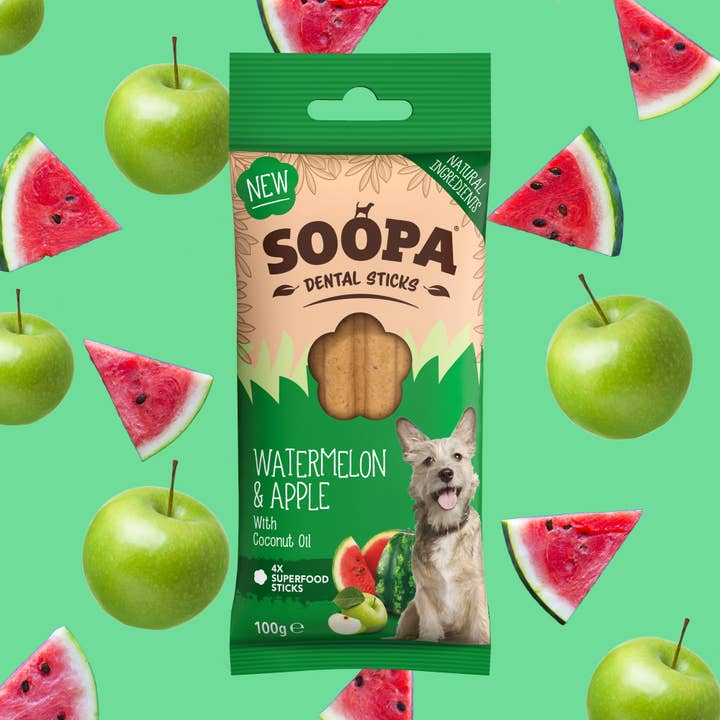 Watermelon & Apple Dog Dental Sticks for wholesale by Soopa Europe