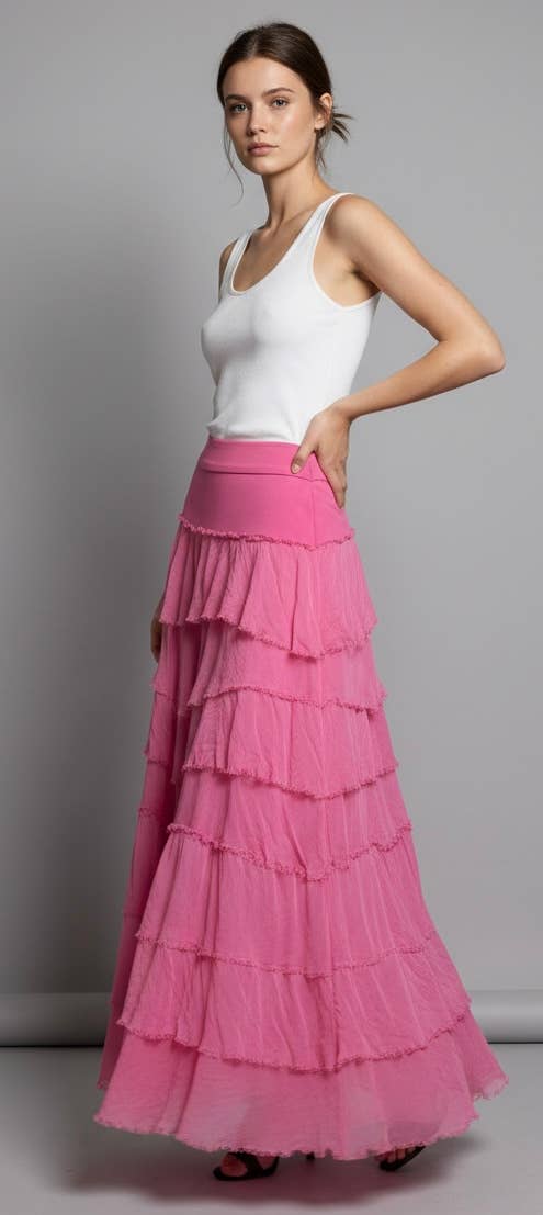 Karamel Collection - Vente Jupe – femme - Jupe en soie à volants  
Aucun tarif ne sera ajouté7