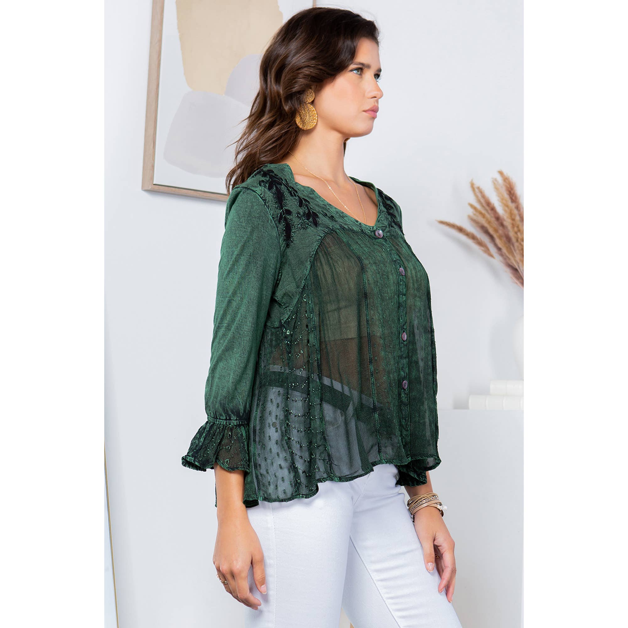 Young Threads - Venta al por mayor Blusa - Mujer - Blusa bohemia adornada estilo western (Color nuevo)28