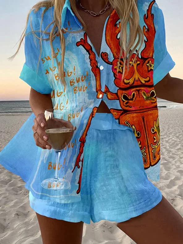 Rosa Clothing - Wholesale Top & Short Set (NOT Loungewear) - Women's - Barcelona unique vacation print shirt & shorts resort set
