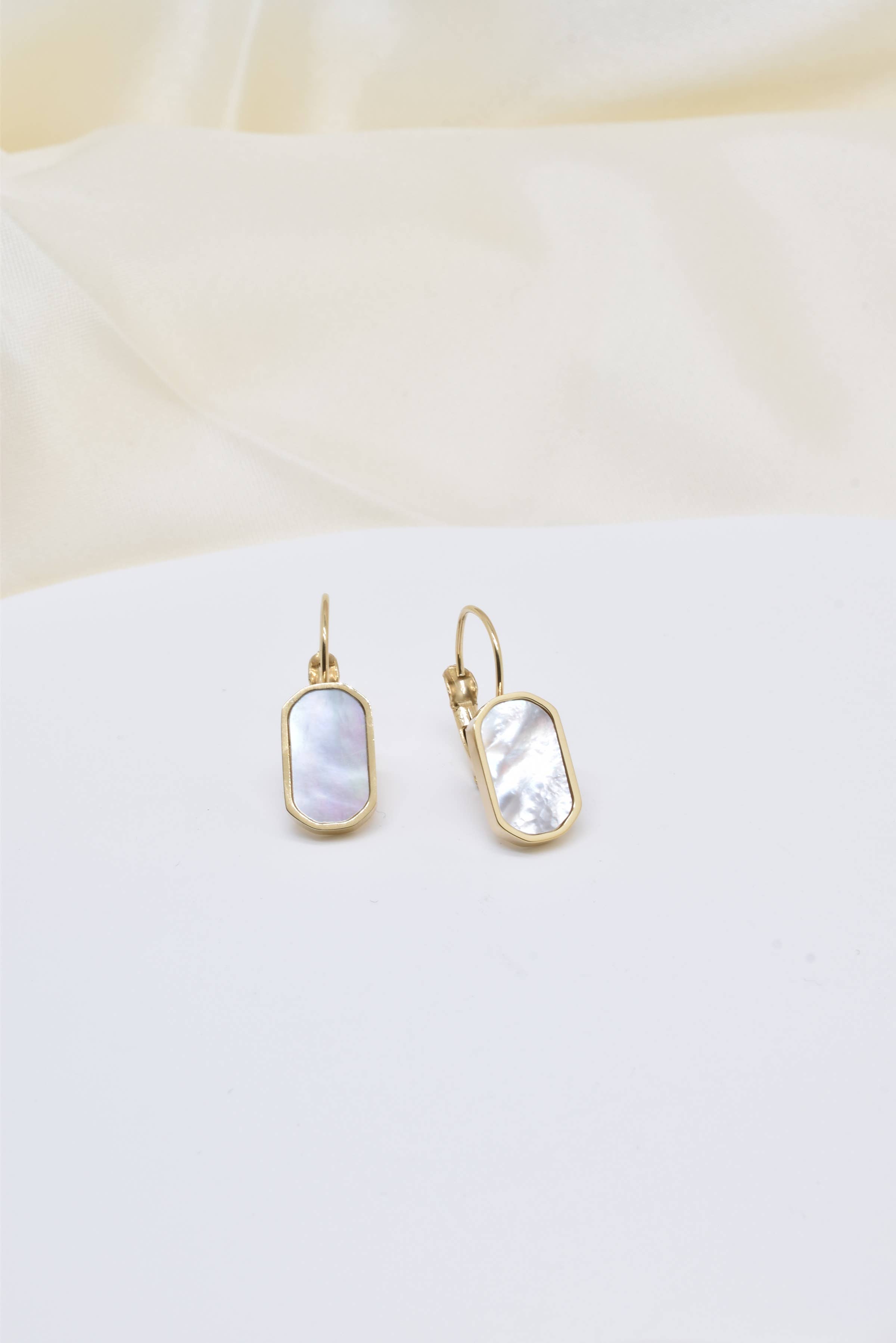 Kapyco – wholesale Hängande örhängen – Stålörhängen med naturlig sten och pärlemor - BO210105OR7