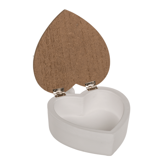 Out of the blue KG – wholesale Prydnadslåda – Vit hjärtformad träask med lock i naturfärg och två vita hjärtan2