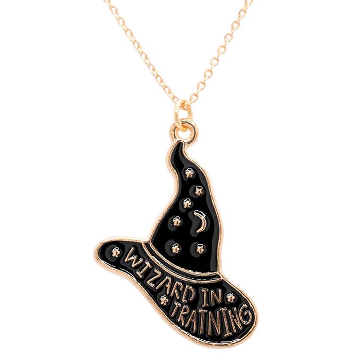 Wizard Witch Black Hat Charm Pendant Children's Necklace for wholesale by Rebecca Accessories LLC