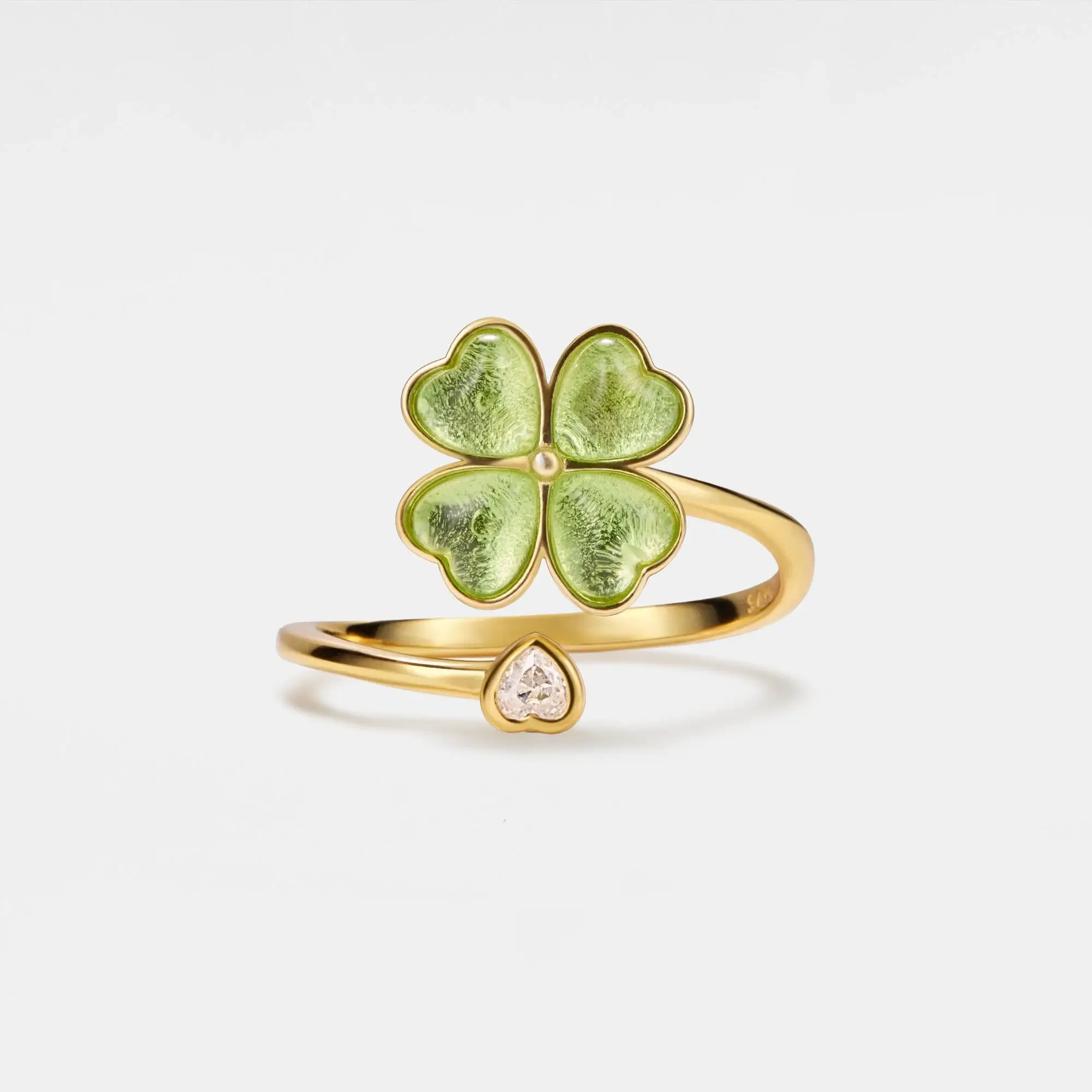 Perimade & Co. LLC - Wholesale Multi-Stone Ring - Four Leaf Clover Fidget Spinner Ring in 925 Sterling Silver0
