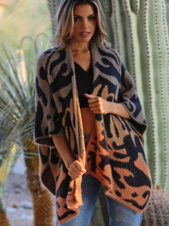 CARDIGAN OMBRÉ À IMPRIMÉ ANIMAL XHM50-ASIS EN TRICOT SUPER DOUX ET DOUILLET pour la vente par ANGIE