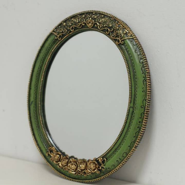 Vagabond Vintage - Wholesale Wall Mirror - Green Vintage Style Oval Ornate Mirror