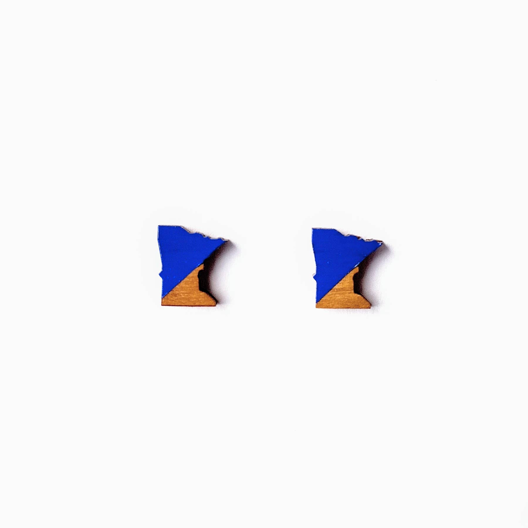 Spoon & Theory Handmade - Wholesale Stud/Post Earrings - Minnesota State Studs | Cobalt Blue MN Wood Stud Earrings