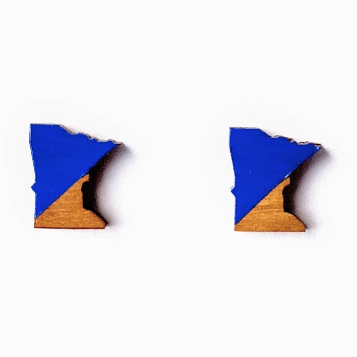 Spoon & Theory Handmade - Wholesale Stud/Post Earrings - Minnesota State Studs | Cobalt Blue MN Wood Stud Earrings0