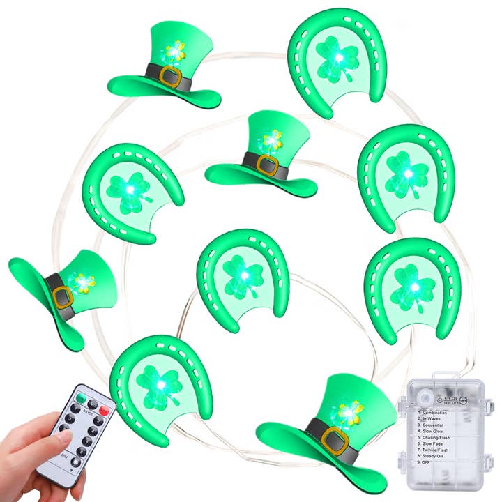 Guirlande lumineuse Irish Day Decor pour homme, chapeau en fer à cheval pour la vente par SELLVAY Fairy String Lights