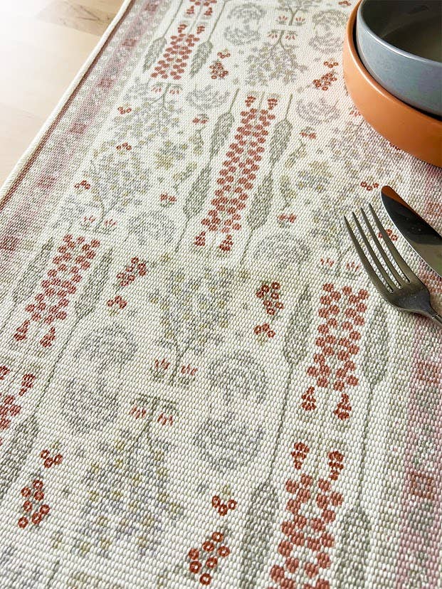 Fennco Styles - Wholesale Table Runner - Coral Botanical Flower Fringed Cotton Blend Table Runner4