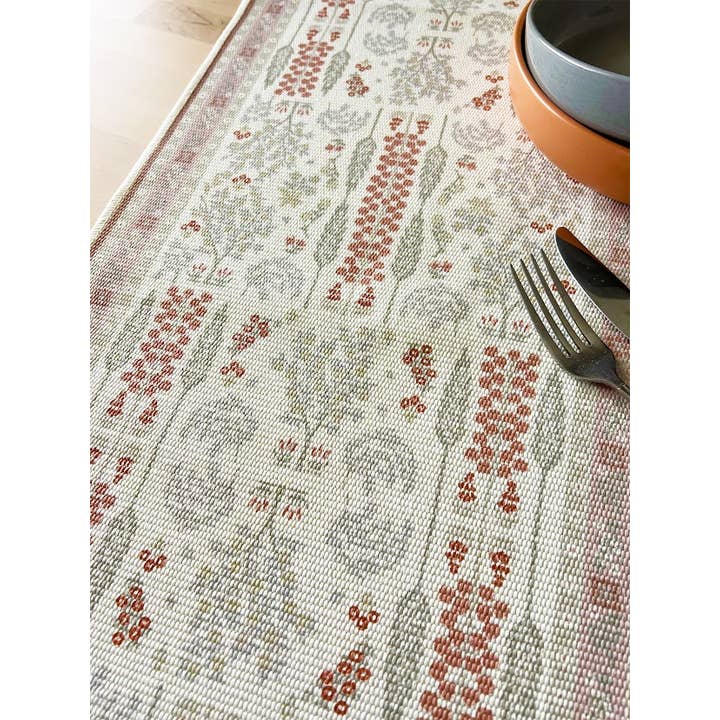 Fennco Styles - Wholesale Table Runner - Coral Botanical Flower Fringed Cotton Blend Table Runner4