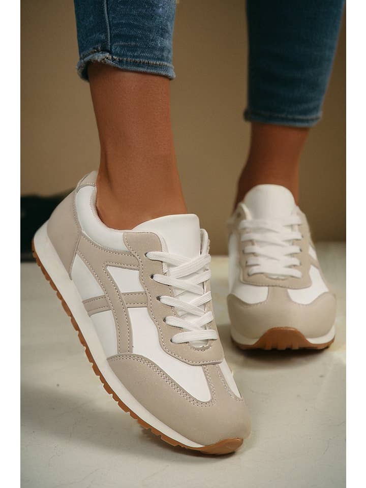 LA Society - Wholesale Lifestyle Sneakers - Women's - Color Block Lace-up PU Leather Sneakers1