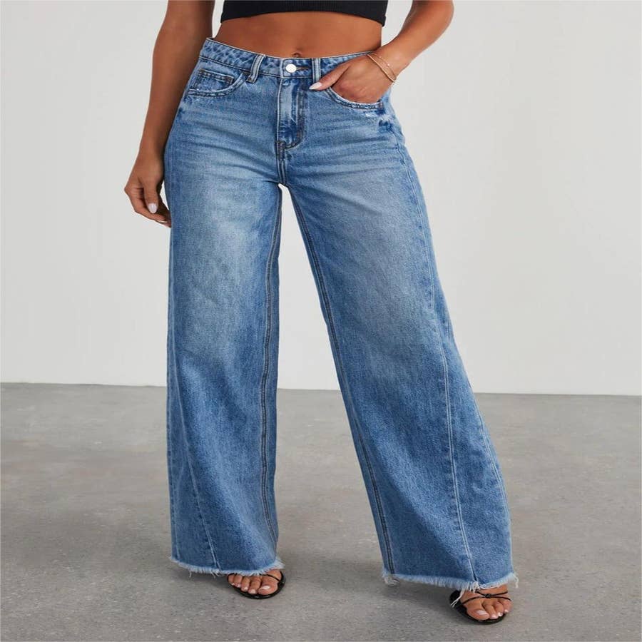 Wideleg low frayed hem jeans - Women