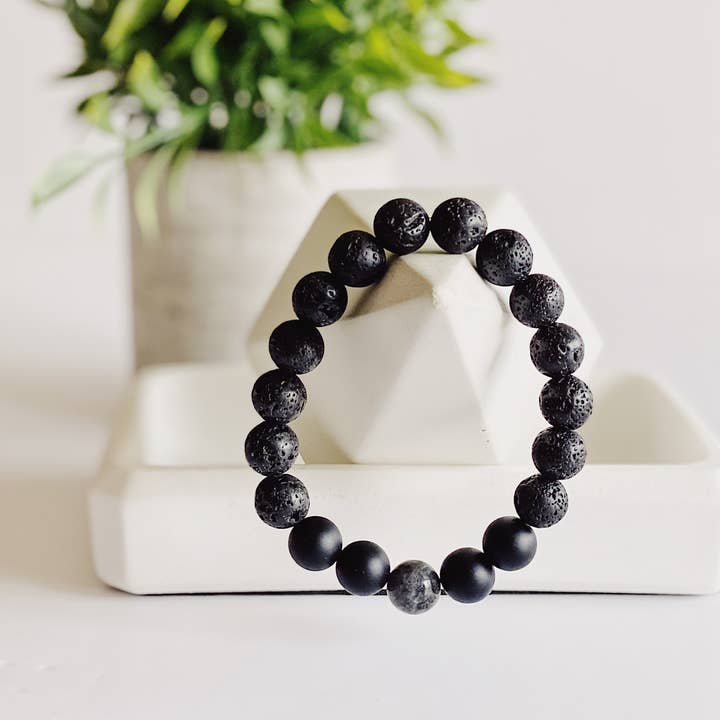 Simple Joys Shop - Vendita all'ingrosso Bracciale con perline - Onice nero+pietra preziosa labradorite+bracciale in lava nera da uomo