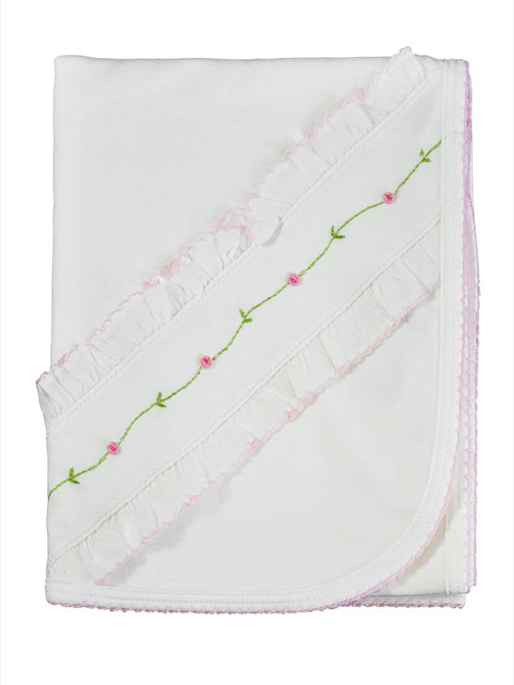 White Rose Vine Girl Pima katoenen babydeken voor wholesale door Baby Threads