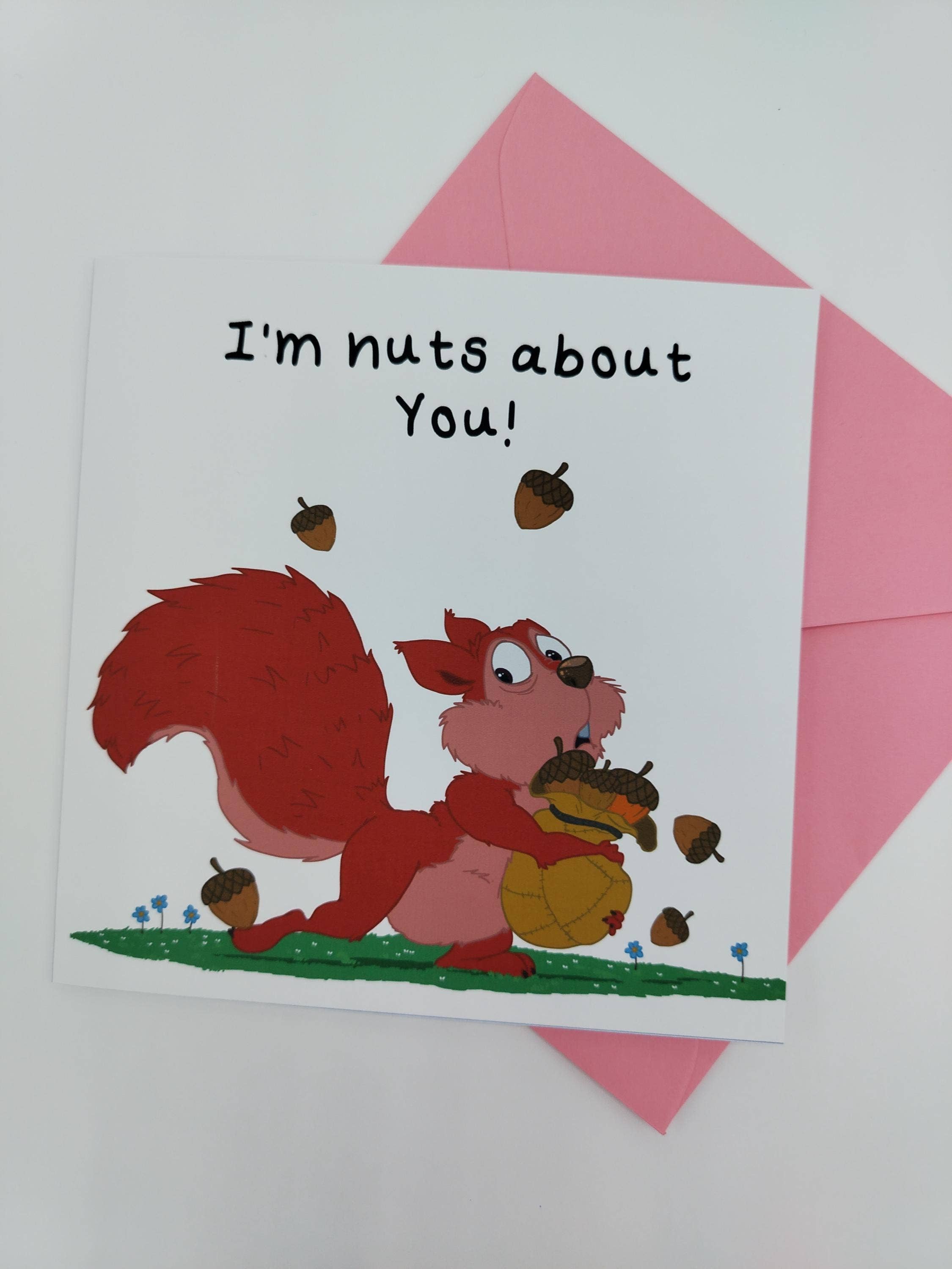 Rebecca Gladys – wholesale Birthday card – Squirrel Birthday Card: Punny 'I'm Nuts About You' Greeting2