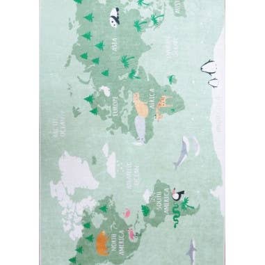 Mani Textile - Venta al por mayor Alfombra pequeña - Niños y bebés - Alfombra infantil mapa mundial, verde2