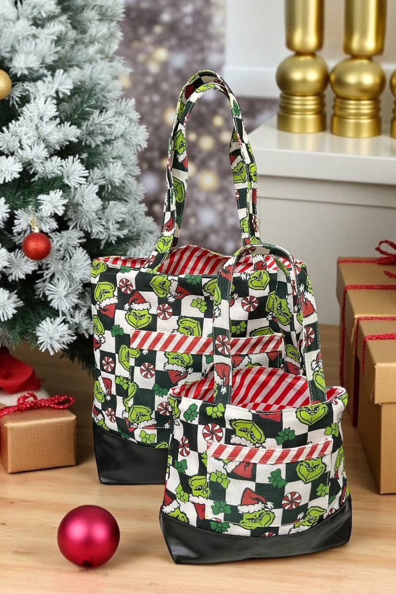 Kids Charm Online - Wholesale Tote Bag - Women's - Mommy & Me Christmas checkered printed totes.1