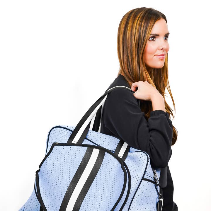 Neoprene Tennis Bag - Baby Blue & Navy for wholesale by Parker & Hyde