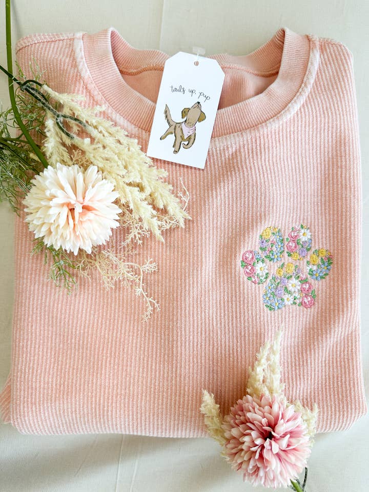 Blomsterpote Broderet Crew Neck, Hund Mor Sweatshirt for engroshandel hos Tails Up, Pup