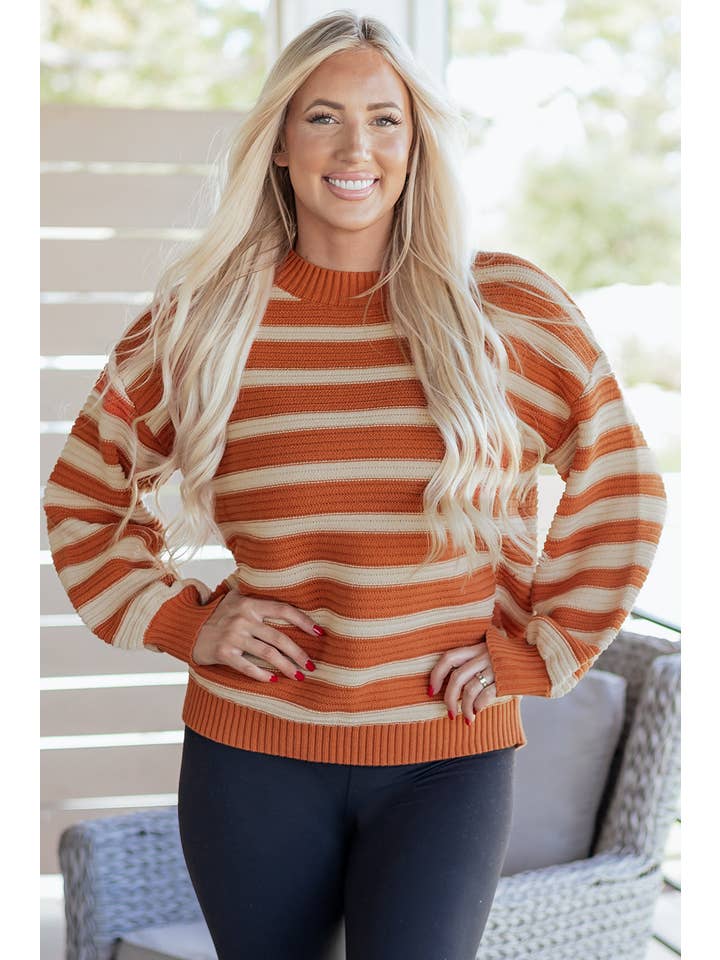 Stripe Ribbed Trim Drop Shoulder Sweater for wholesale on Faire3
